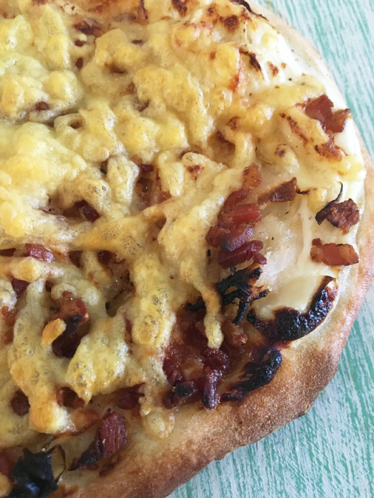 Bacon Caramelized Onion Pizza Cooked