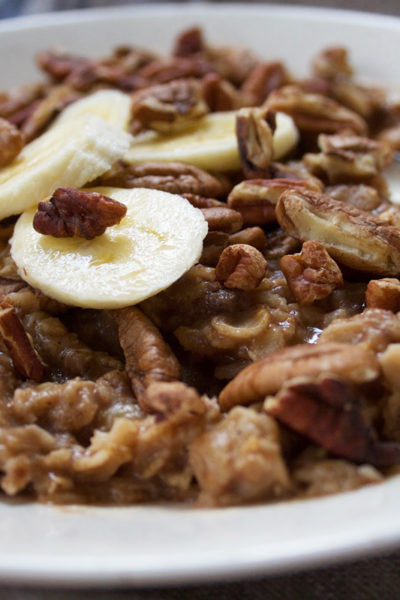 Banana Nut Oatmeal with pecans and cinnamon