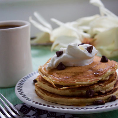 Banana Chocolate Chip Pancakes Whipped Cream