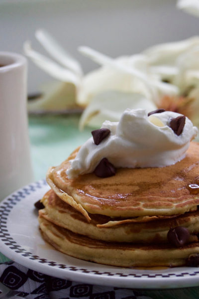 Banana Chocolate Chip Pancakes Whipped Cream