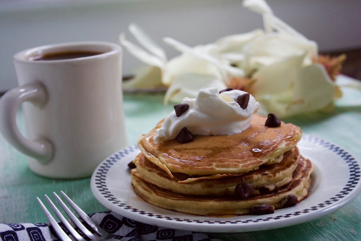 Banana Chocolate Chip Pancakes Whipped Cream