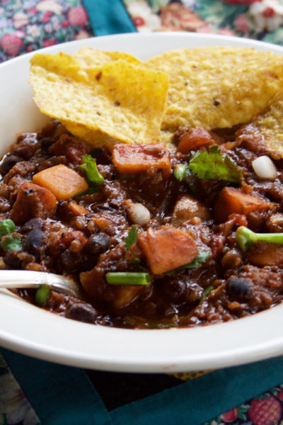 Sweet Potato, Black Bean and Quinoa Chili