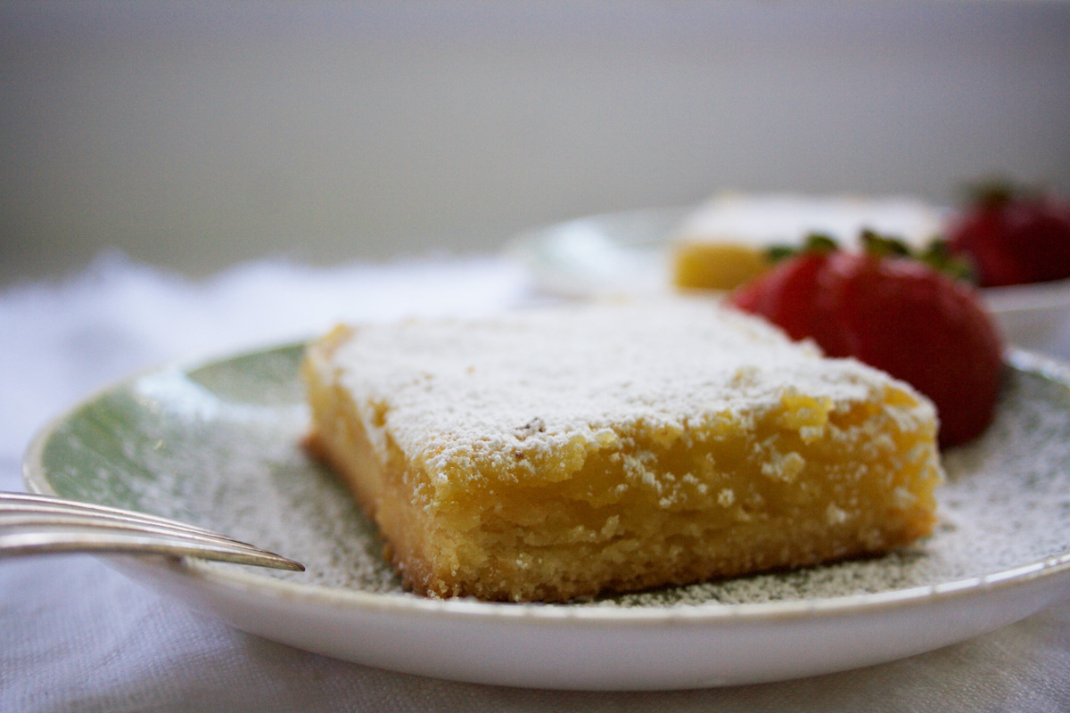 Perky Lemon Squares buttery shortbread crust